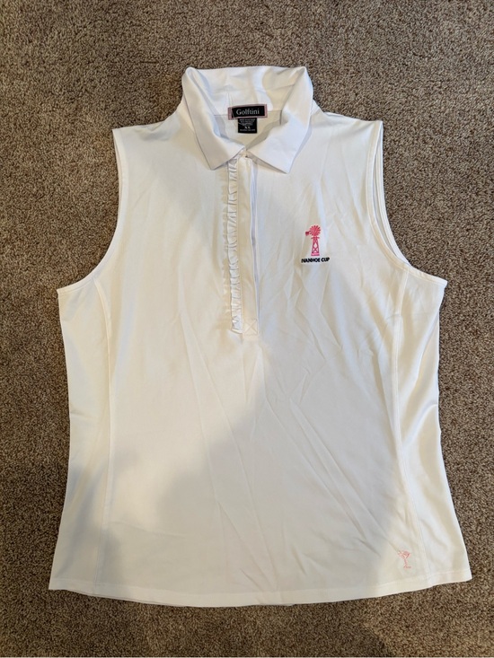 Golftini Tops - GOLFTINI Women’s White Sleeveless Polo Tank with Pink Logo